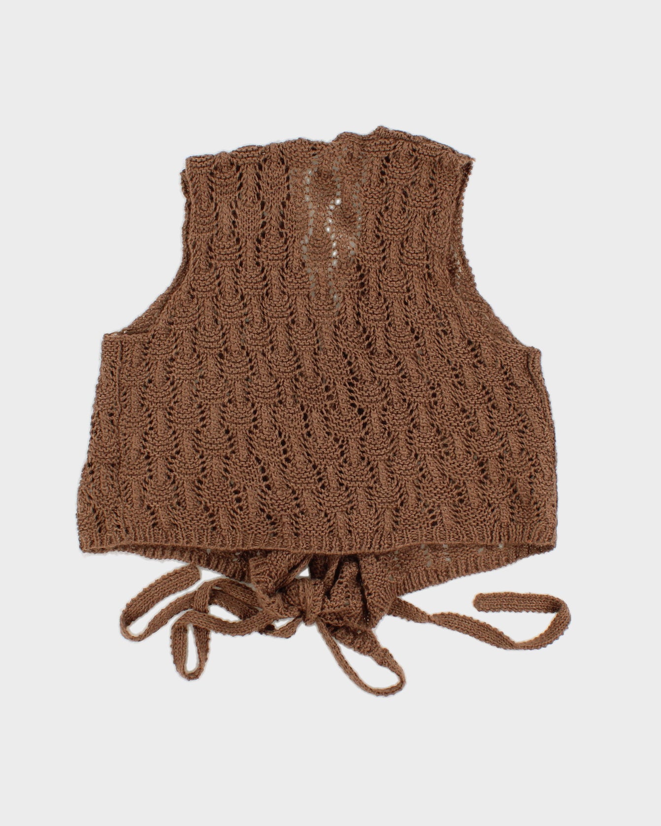 Womens Brown Crochet Knit Tie-Up Vest - S