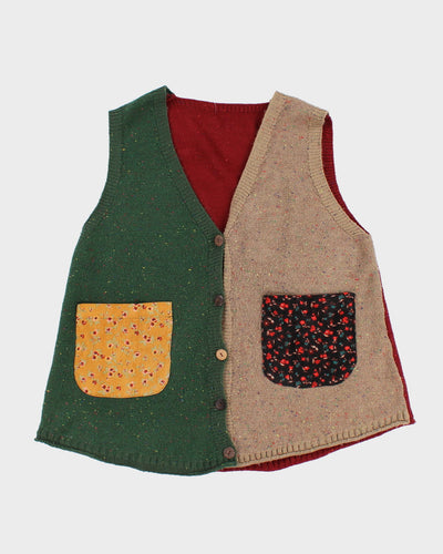 Womens Green and Beige Patchwork Cottagecore Knit Vest - M