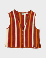 Womens Brown Striped Ramie Button Up Vest - L