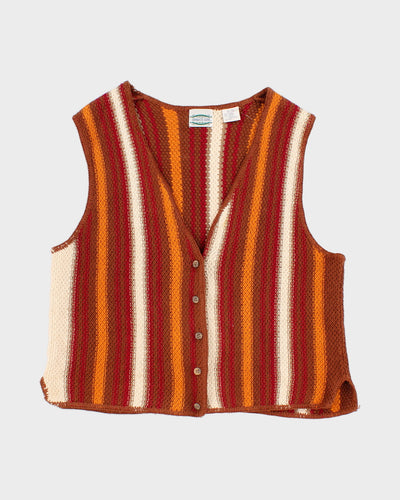 Womens Brown Striped Ramie Button Up Vest - L