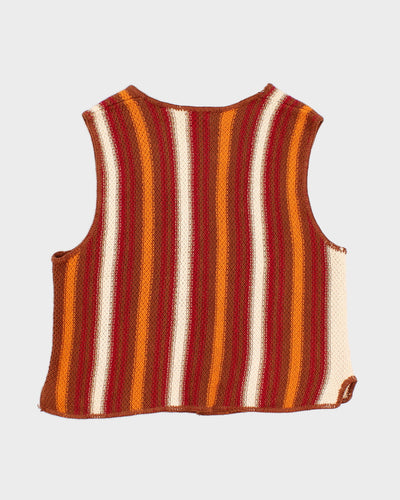 Womens Brown Striped Ramie Button Up Vest - L
