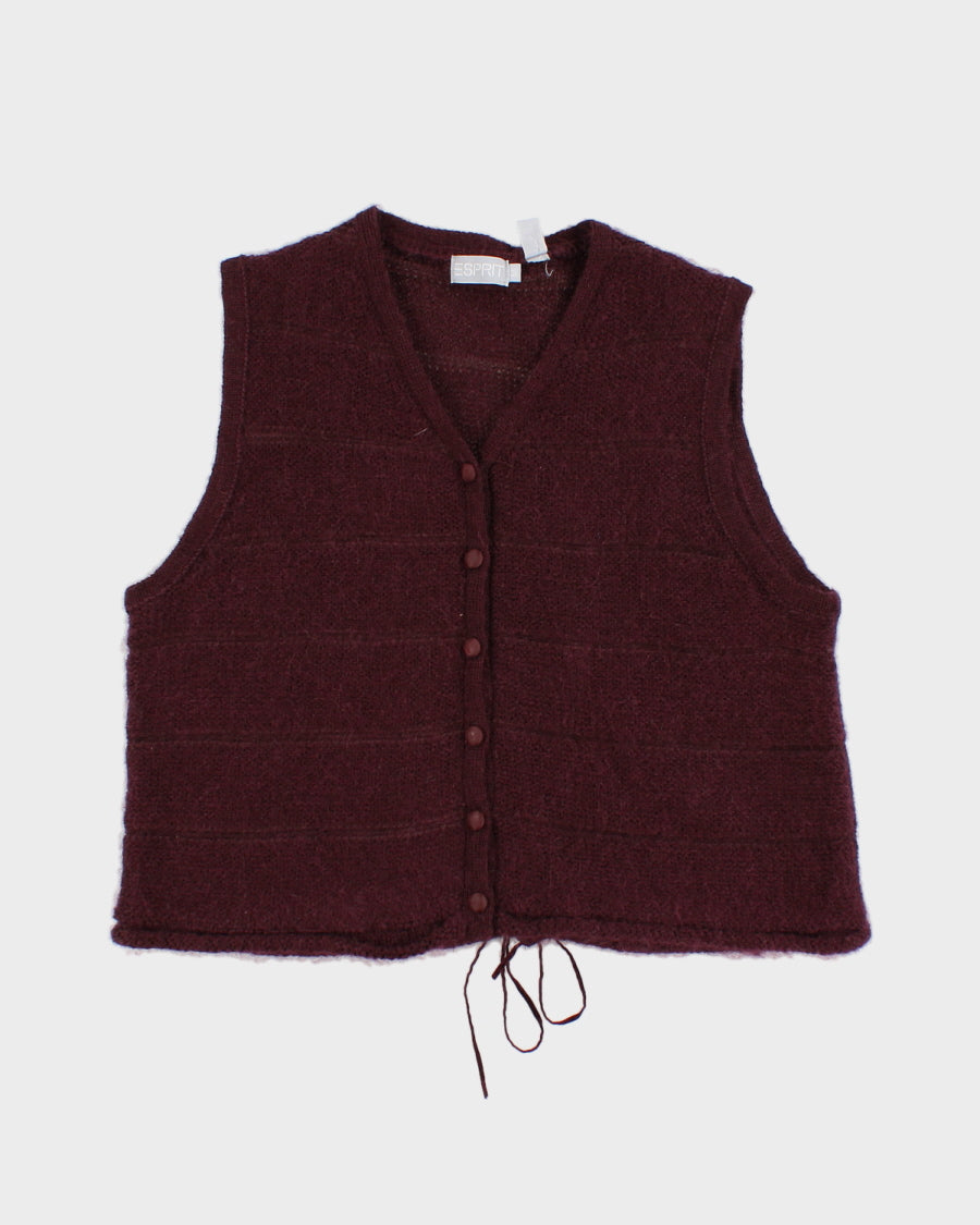Womens Burgundy Esprit Knitted Button Up Vest - M