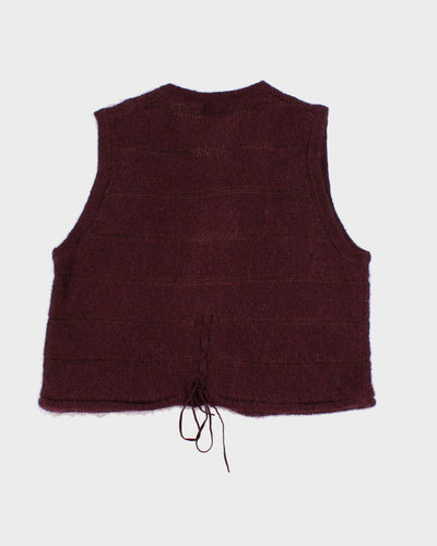 Womens Burgundy Esprit Knitted Button Up Vest - M
