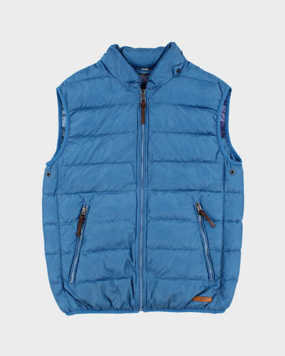 Womens Blue Puffy Burberry Zip Up Vest - M