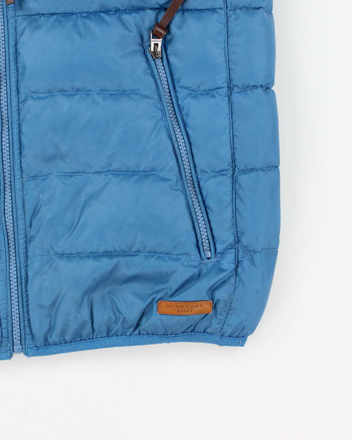 Womens Blue Puffy Burberry Zip Up Vest - M