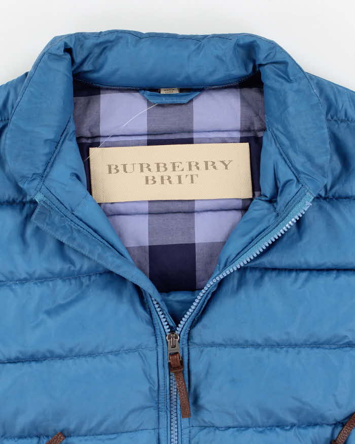 Womens Blue Puffy Burberry Zip Up Vest - M