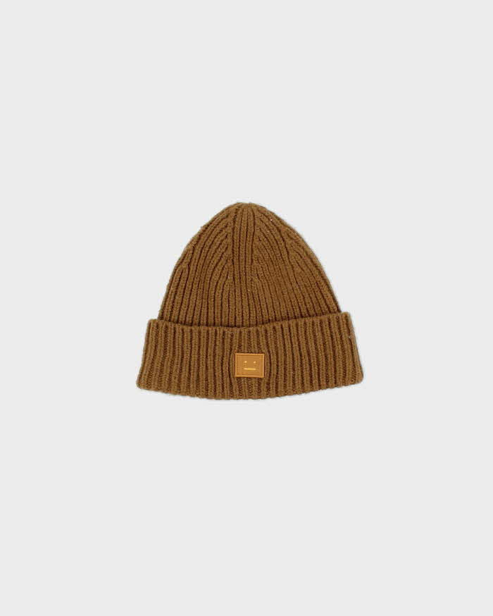 Vintage Brown Acne Studios Mini Pansy Face Wool Beanie - Youth / 55cm