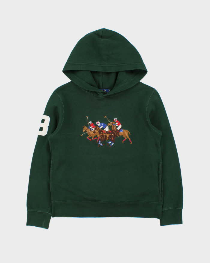 DS Polo Ralph Lauren Forest Green Heavyweight Triple Big Pony #3 Pullover Hoodie - Youth M/10-12