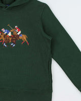 DS Polo Ralph Lauren Forest Green Heavyweight Triple Big Pony #3 Pullover Hoodie - Youth M/10-12