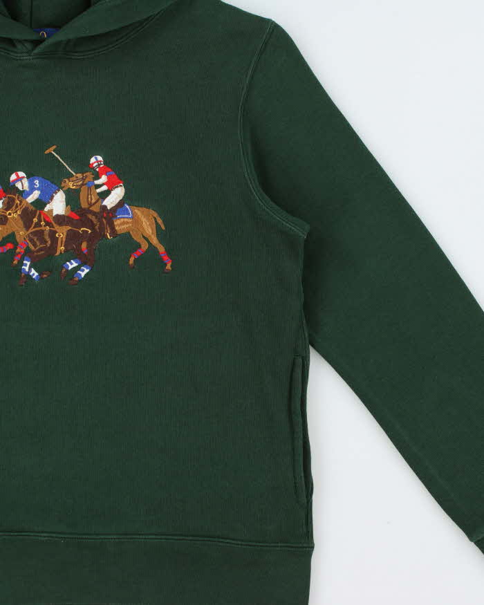 DS Polo Ralph Lauren Forest Green Heavyweight Triple Big Pony #3 Pullover Hoodie - Youth M/10-12