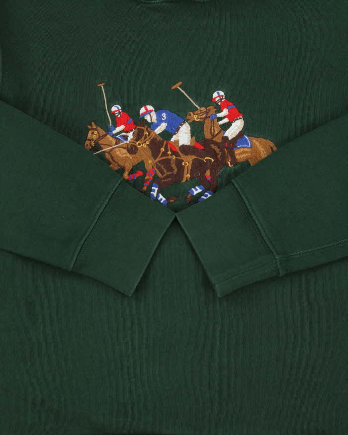 DS Polo Ralph Lauren Forest Green Heavyweight Triple Big Pony #3 Pullover Hoodie - Youth M/10-12