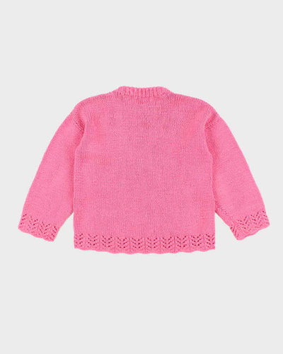 Vintage Handmade Pink Googly Eye Knit Jumper - Youth L
