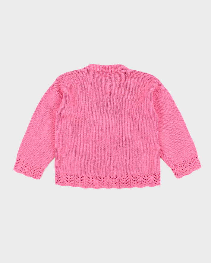 Vintage Handmade Pink Googly Eye Knit Jumper - Youth L