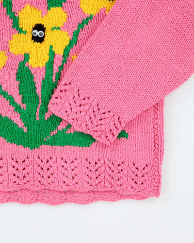 Vintage Handmade Pink Googly Eye Knit Jumper - Youth L