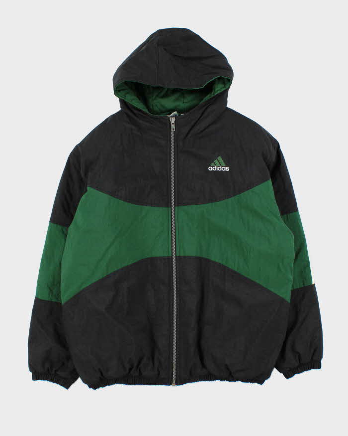 Vintage 1990s Adidas Two Tone Quilted Hooded Jacket - Youth L