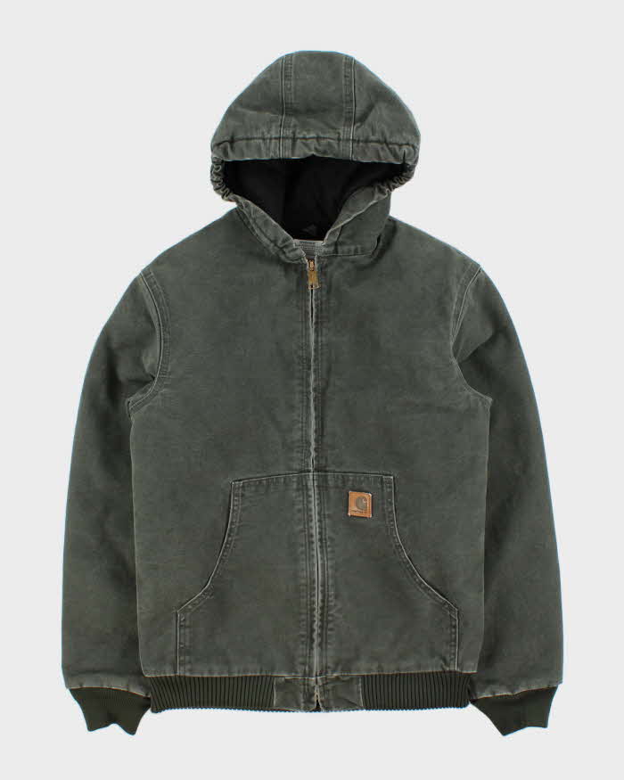 Vintage Y2K 2006 Carhartt J130 Moss Green Sandstone Quilt Lined Duck Canvas Workwear Jacket - Youth XL