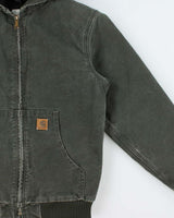 Vintage Y2K 2006 Carhartt J130 Moss Green Sandstone Quilt Lined Duck Canvas Workwear Jacket - Youth XL