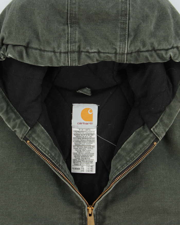 Vintage Y2K 2006 Carhartt J130 Moss Green Sandstone Quilt Lined Duck Canvas Workwear Jacket - Youth XL