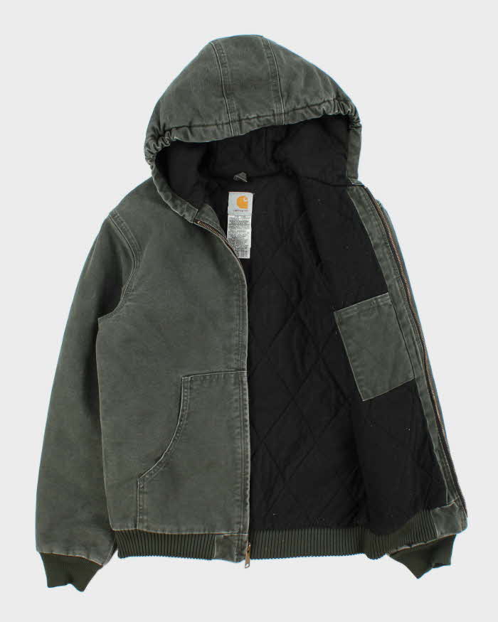 Vintage Y2K 2006 Carhartt J130 Moss Green Sandstone Quilt Lined Duck Canvas Workwear Jacket - Youth XL