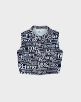 Vintage 1996 Moschino 'Off Key' Print Sleeveless Denim Jacket - Youth XL