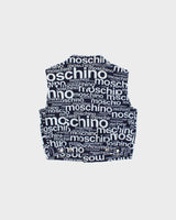 Vintage 1996 Moschino 'Off Key' Print Sleeveless Denim Jacket - Youth XL