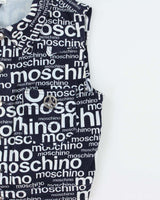 Vintage 1996 Moschino 'Off Key' Print Sleeveless Denim Jacket - Youth XL
