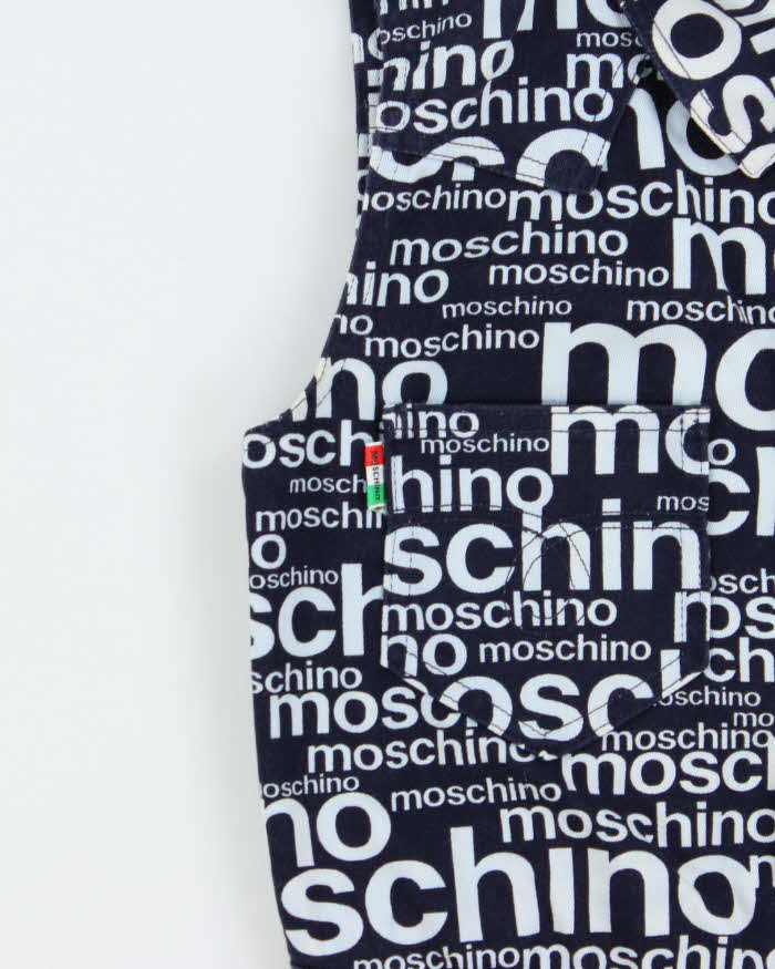 Vintage 1996 Moschino 'Off Key' Print Sleeveless Denim Jacket - Youth XL