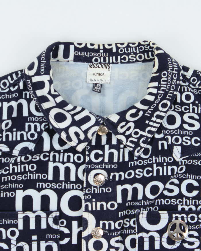 Vintage 1996 Moschino 'Off Key' Print Sleeveless Denim Jacket - Youth XL