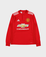 2017-18 Adidas Manchester United FC Climacool Long Sleeve Home Shirt - Youth L
