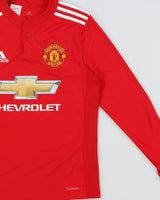 2017-18 Adidas Manchester United FC Climacool Long Sleeve Home Shirt - Youth L