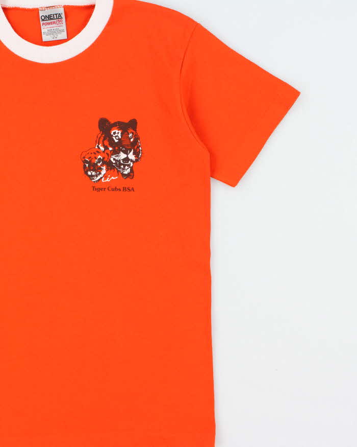 Vintage 1990 Tiger Cubs BSA Oneita Power Plus Made In USA Single Stitch Crewneck T-Shirt - Youth L