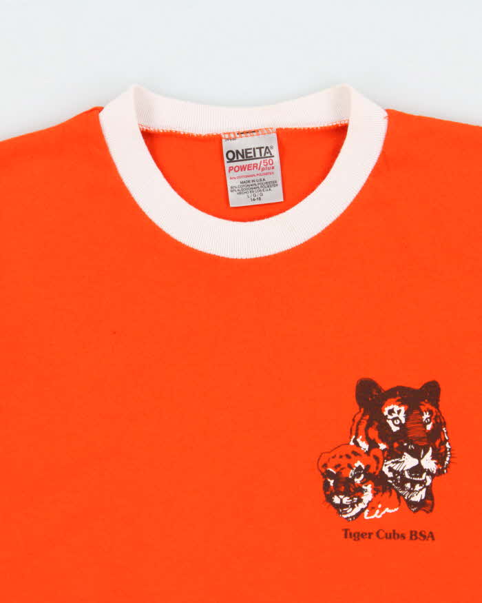Vintage 1990 Tiger Cubs BSA Oneita Power Plus Made In USA Single Stitch Crewneck T-Shirt - Youth L