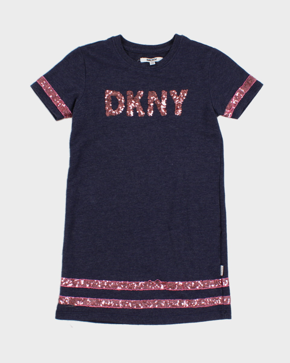 Girls Blue DKNY Pink Sequin Long NightgownTop
