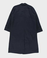 Vintage 1990s Burberry Women's Navy Made In England Nova Check Lined Long Canvas Mac - M