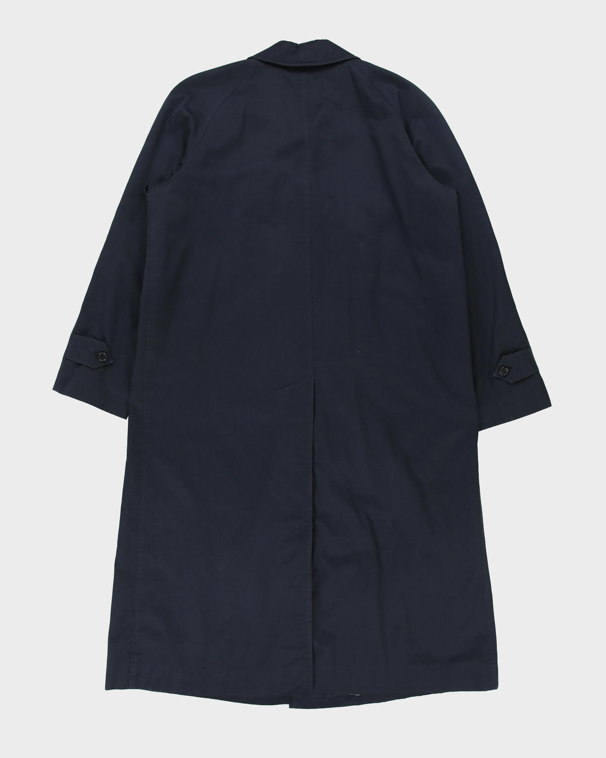 Vintage 1990s Burberry Women's Navy Made In England Nova Check Lined Long Canvas Mac - M