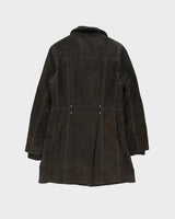 Vintage Y2K 00s Danier Women's Brown Suede Quilt Lined Contrast Stitch Funnel Neck Overcoat - M