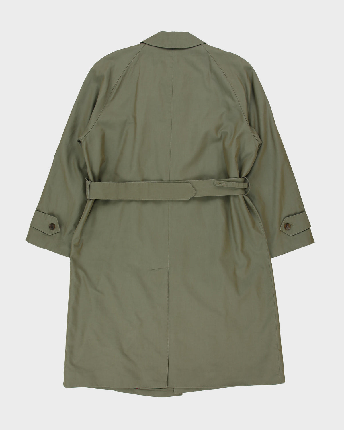 Vintage 1990s Daks Khaki Shimmer Plaid Lined Canvas Belted Mac - M