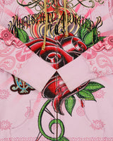 Vintage Y2K 00s Christian Audigier Women's Baby Pink With Love Rhinestone Embellished Long Fit Zip-Up Hoodie - M