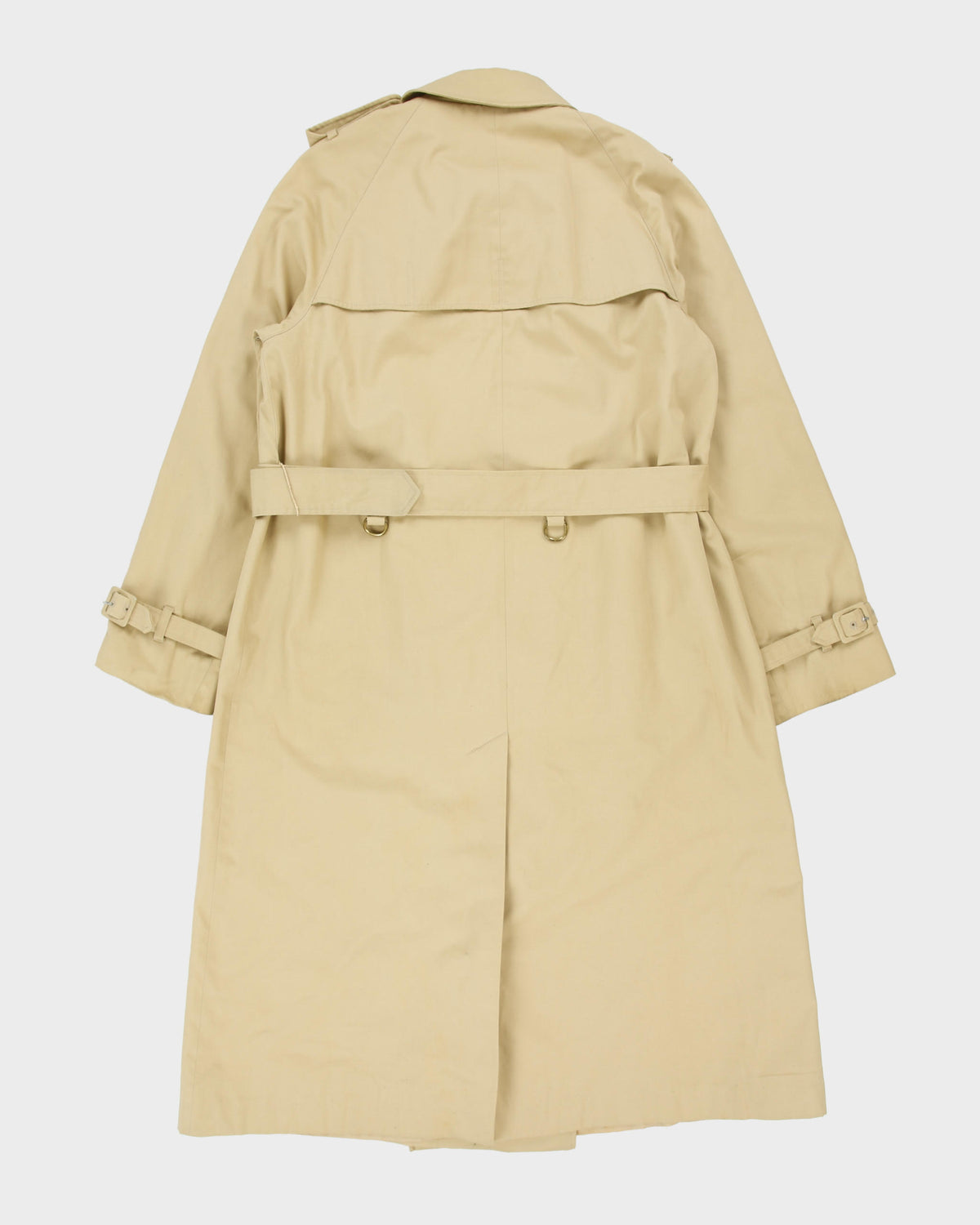 Vintage 1970s Aquascutum Women's Khaki Made In America Aqua 5 Waterproof Canvas Double Breasted Trench Coat - L