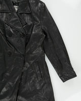 Vintage Y2K 00s Kenneth Cole NY Women's Leather Double Breasted Mid Length Trench Coat - L