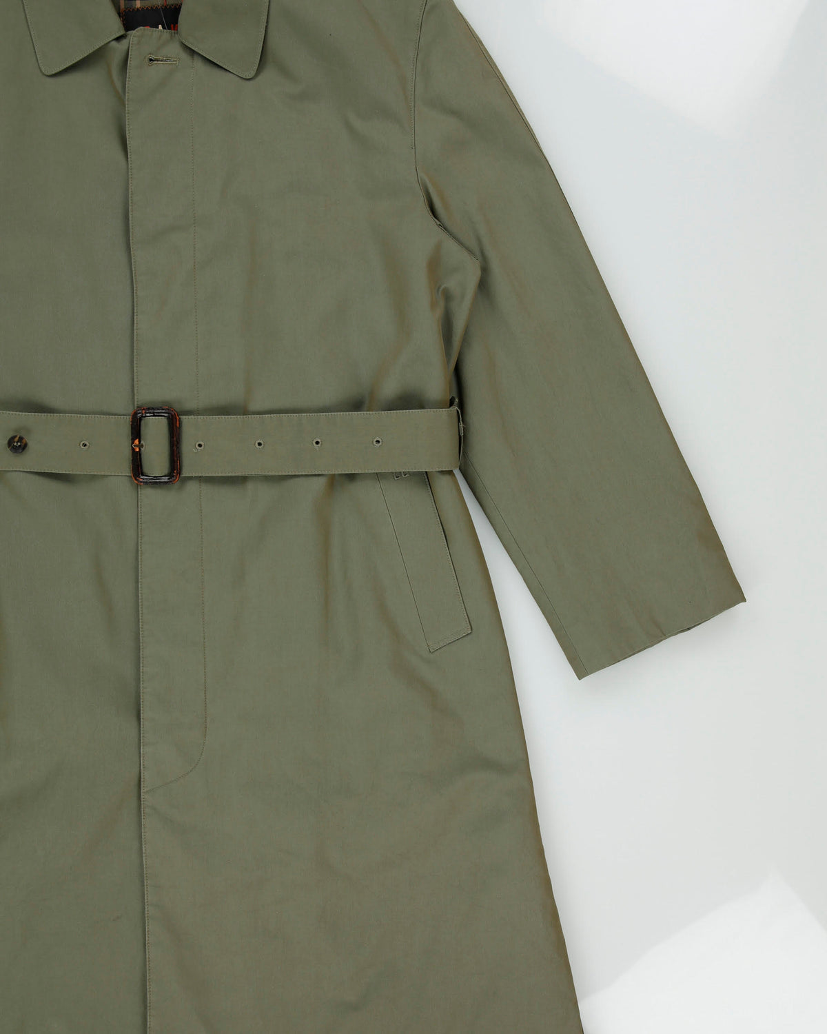 Vintage 1990s Daks Khaki Shimmer Plaid Lined Canvas Belted Mac - M