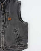 Vintage Carhartt 101 BLK Duck Canvas Fleece Lined Hooded Workwear Vest - L