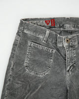 Vintage Y2K 00s Guess Jeans Women's Low Rise Velour Stretch Denim Made In USA Patch Pocket Bootcut Trousers - W27 L28