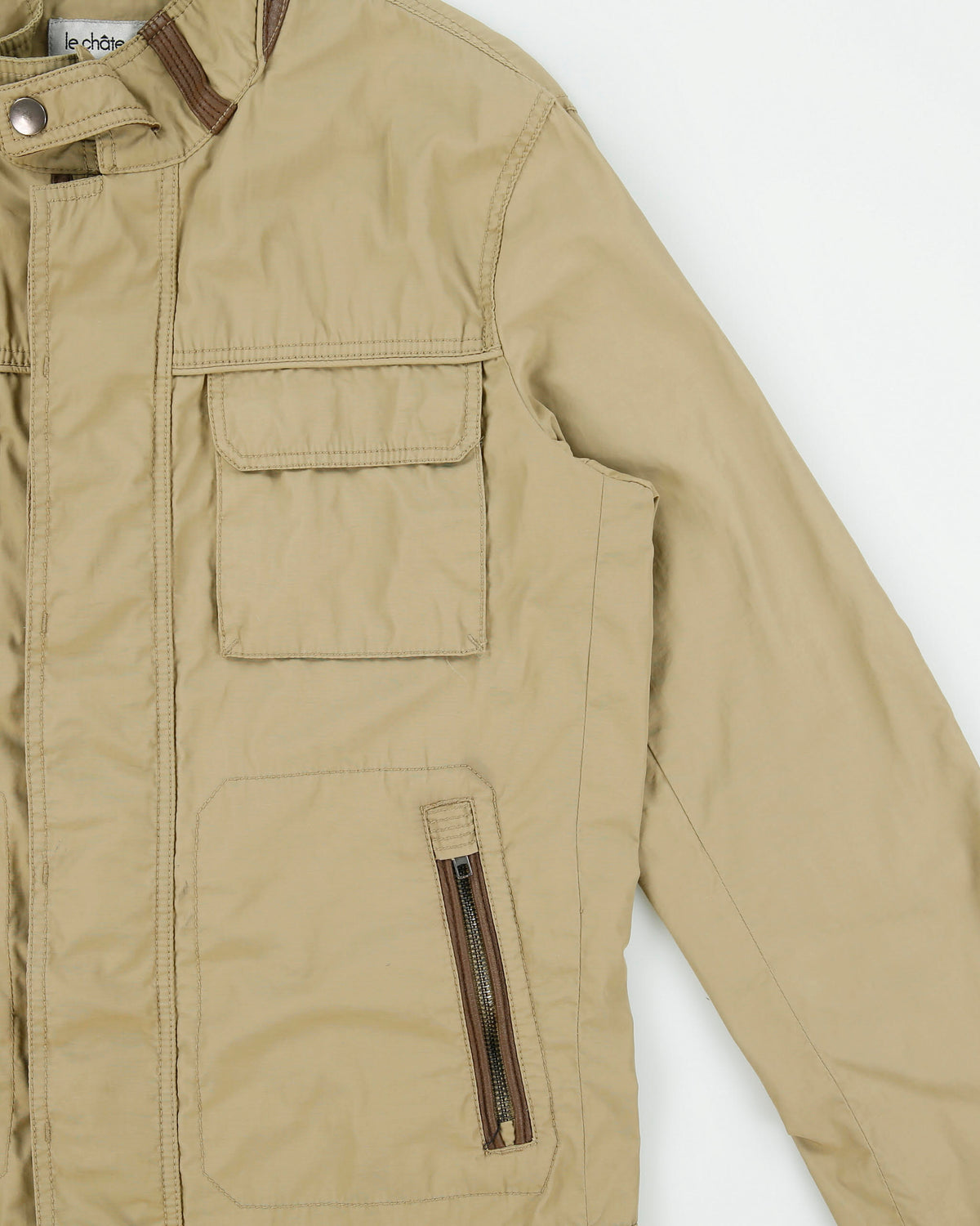 Vintage Y2K 00s Le Chateau Khaki Shell Cafe Racer Moto Jacket - S
