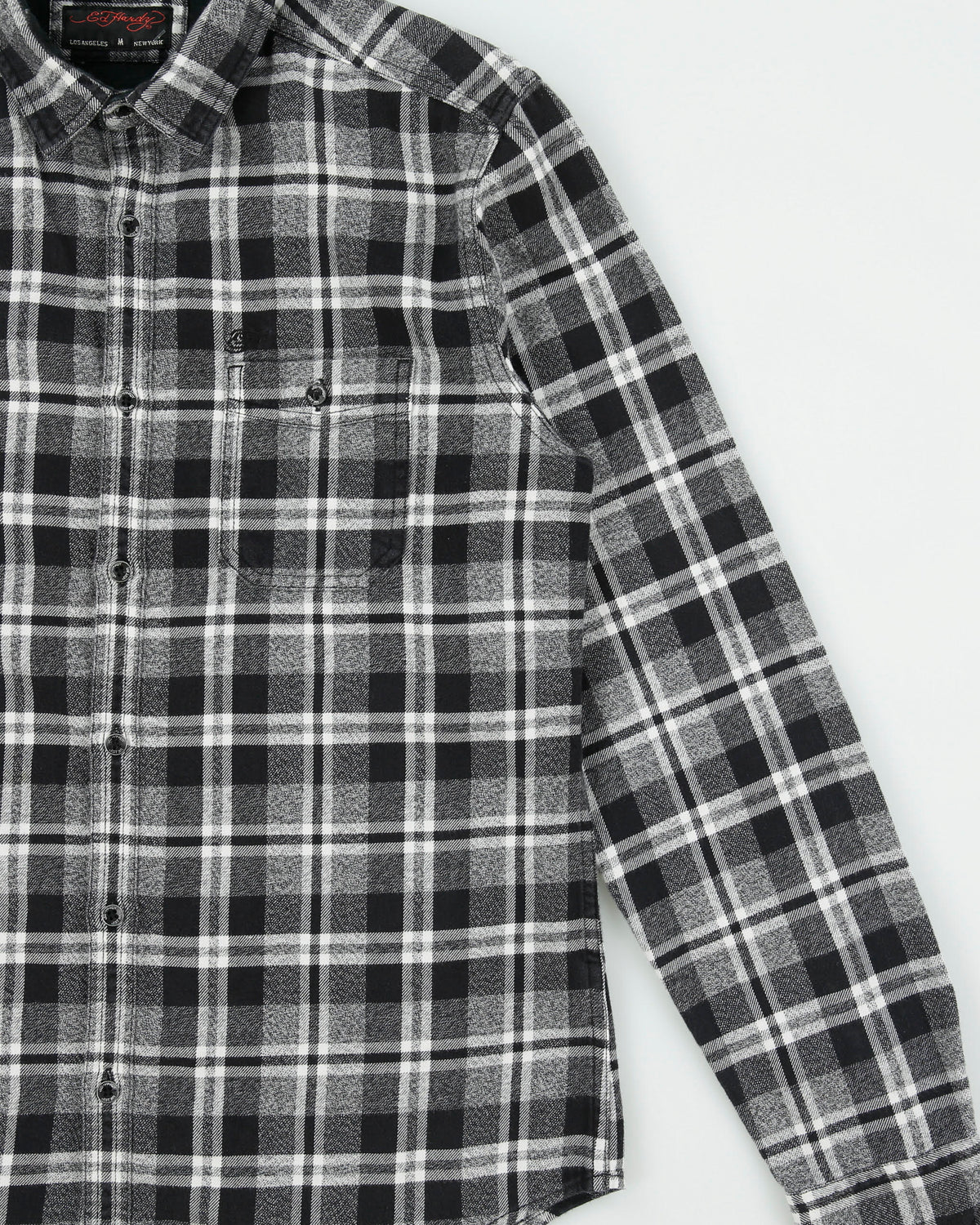 Vintage Ed Hardy Buffalo Embroidered Plaid Long Sleeve Flannel Shirt - M