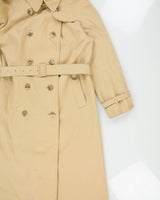 Vintage 1970s Aquascutum Women's Khaki Made In America Aqua 5 Waterproof Canvas Double Breasted Trench Coat - L