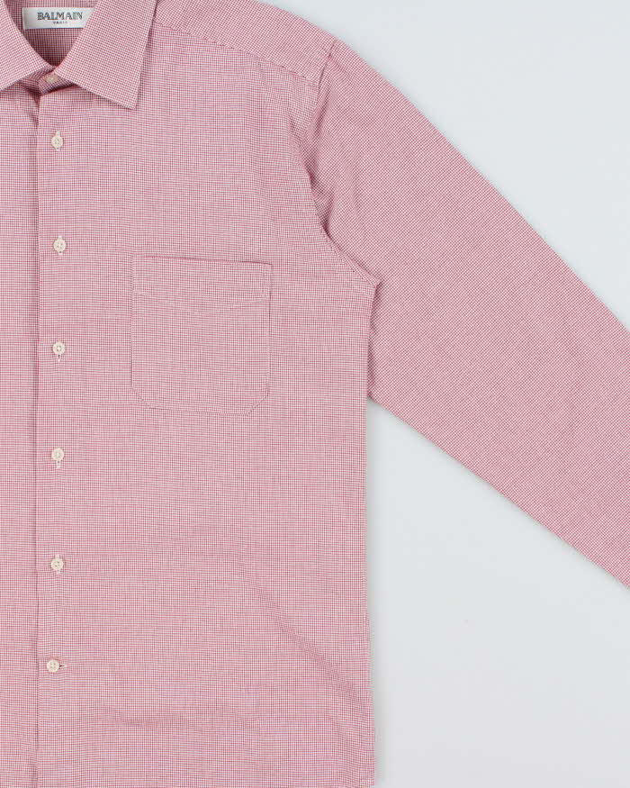 Vintage 1990s Balmain Houndstooth Check Long Sleeve Dress Shirt - M