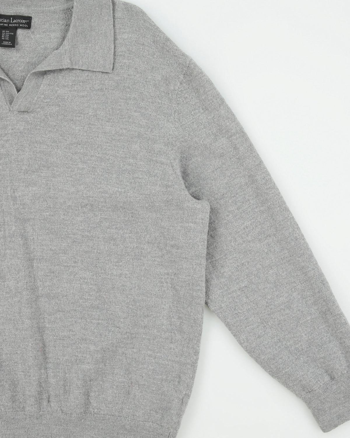 Vintage Y2K 00s Christian Lacroix Marl Grey Merino Wool Collared Knit Jumper - XXL