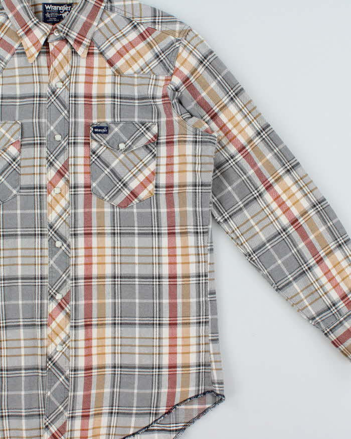 Vintage 1980s Wrangler Made In USA Plaid Long Sleeve Western Flannel Shirt - M