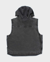 Vintage Carhartt 101 BLK Duck Canvas Fleece Lined Hooded Workwear Vest - L